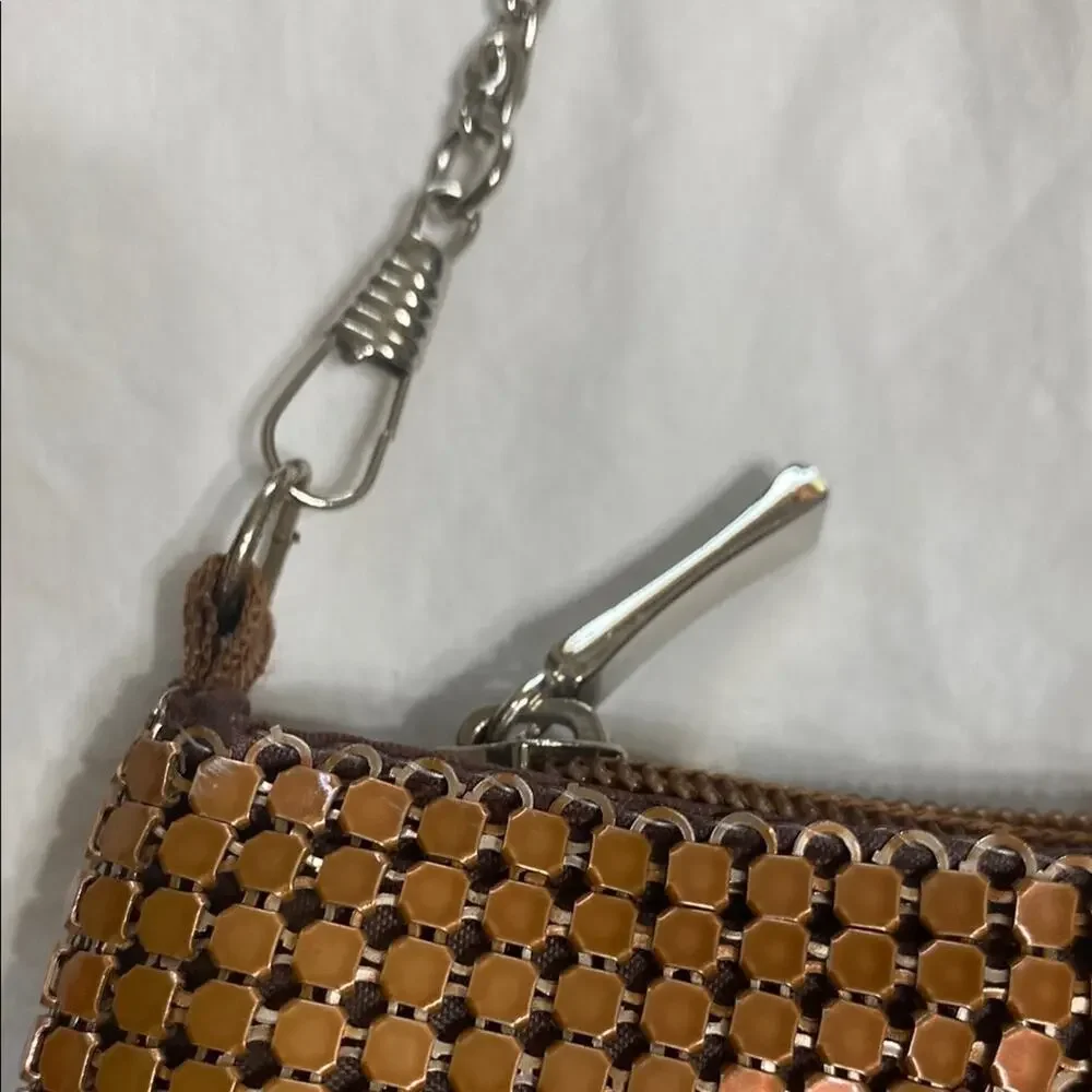 Bijoux Terner Copper Tone Aluminum Mesh Evening Bag 9x4x1 w/ 8” Drop